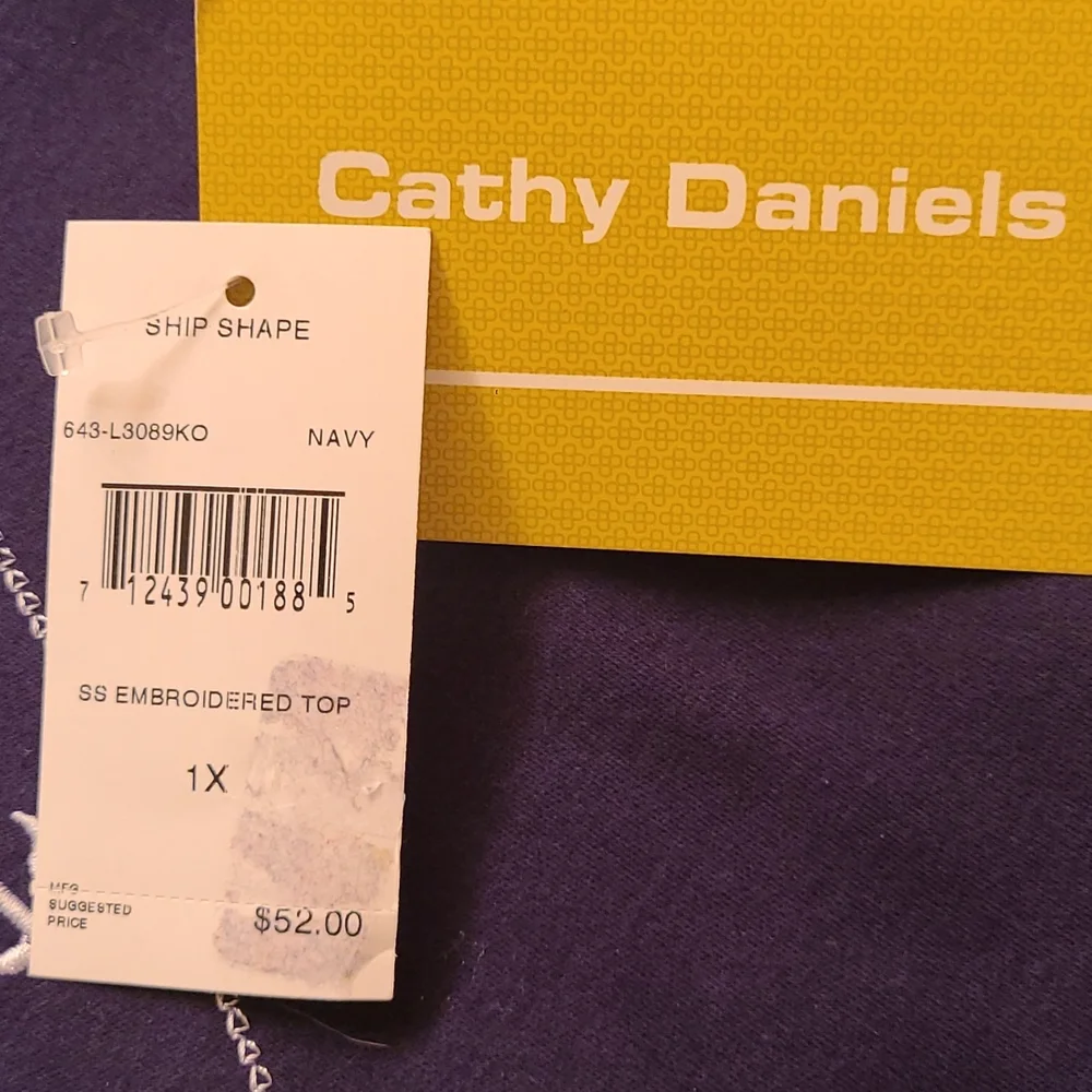 Cathy Daniels Vee Neck Navy Top Size 1X - Picture 5 of 6